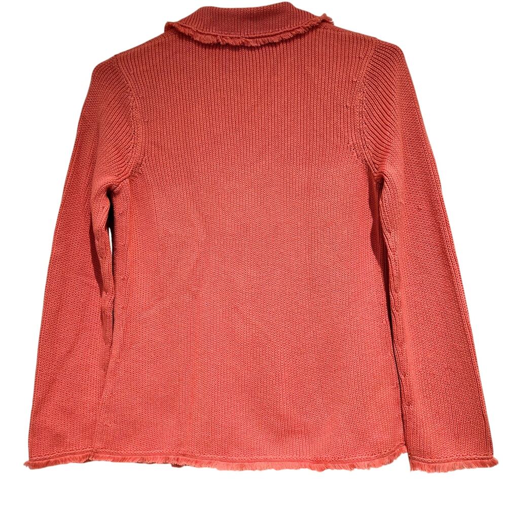 Vintage Sigrid Olsen Coral Pink Knit Collared Cardigan Jacket Fringed Pockets XS - Picture 3 of 6
